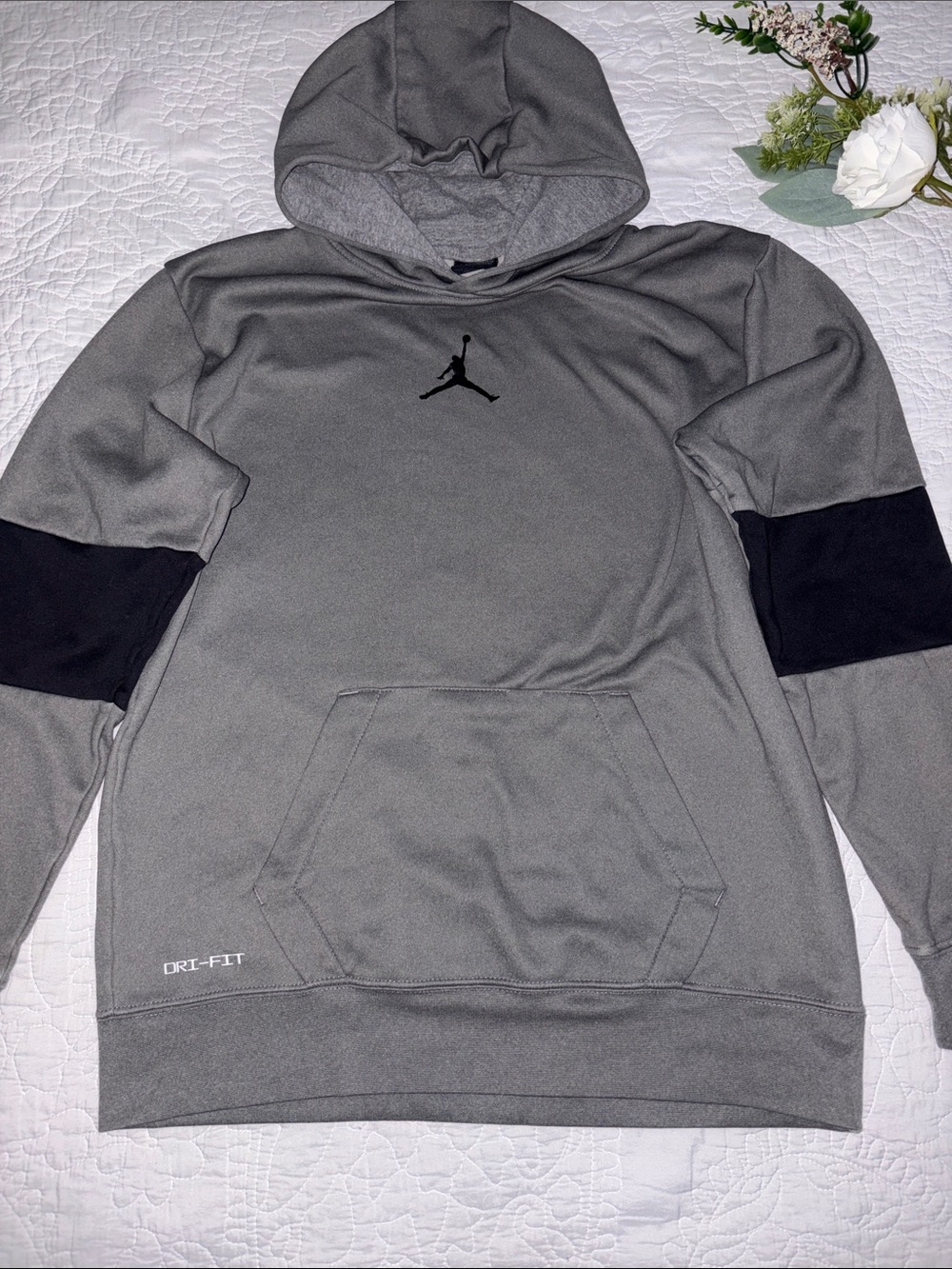 Jordan Gray and Black Kids Dri-FIT Pullover Hoodie